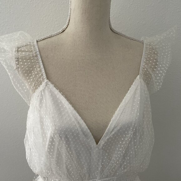 Francescas Mi Ami Top Shirt Womens White Ditsy V Neck Smocked Blouse Size XL NWT - Picture 6 of 8